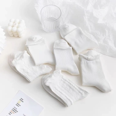 Set 5 Đôi Tất Gân Trắng Bèo Cổ Cao Phong Cách Hàn Quốc TT19 - Giá 10.000đ
