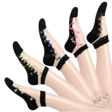 Set 5 Đôi Tất Lưới Trong Suốt Thoáng Khí Hoa Nhật Bản Thời Trang Nữ Giá 55k