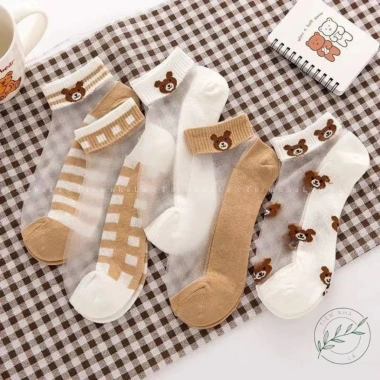 Set 5 Đôi Tất Lưới Trong Suốt Thoáng Khí Hoa Nhật Bản Thời Trang Nữ Giá 55k 3
