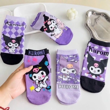 Sét 5 Đôi Tất Người Lớn Cotton Tím Họa Tiết Hoạt Hình Dễ Thuống - Mã TA49 5