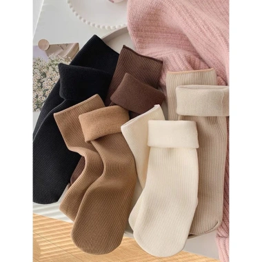 Set 5 Đôi Tất Vớ Cotton Lót Lông Nỉ Giữ Nhiệt Cao Cổ Siêu Ấm Pastel Nữ Giá 11.990 VND 6