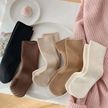 Set 5 Đôi Tất Vớ Cotton Lót Lông Nỉ Giữ Nhiệt Cao Cổ Siêu Ấm Pastel Nữ Giá 11.990 VND 7