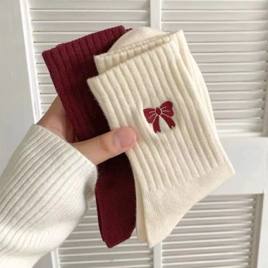 Set 5 Đôi Tất Vớ Dệt Kim Cổ Cao Kẻ Thêu Hình Tông Đỏ Vintage Hàn Quốc TA59 - Giá chỉ 50.000đ 7