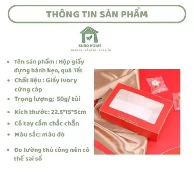 Set 5 hộp giấy đỏ 22.5x15.5cm tay cầm Đựng quà bánh kẹo Giáng Sinh Tết lễ hội sang trọng giá ưu đãi 64.740₫