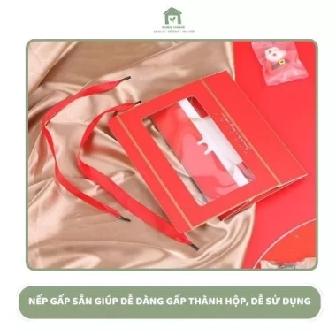 Set 5 hộp giấy đỏ 22.5x15.5cm tay cầm Đựng quà bánh kẹo Giáng Sinh Tết lễ hội sang trọng giá ưu đãi 64.740₫