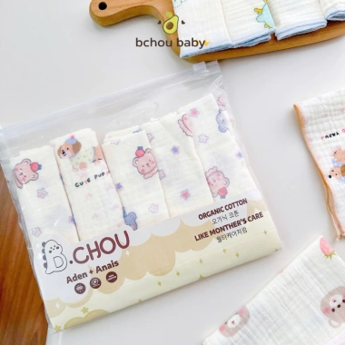 Set 5 Khăn BabyChou Mềm Mịn, Thoáng Mát, An Toàn Cho Bé - Giá 265.500đ