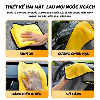 Set 5 Khăn Lau Đa Năng LIBITU - 2 Mặt Vàng Xám Thấm Hút Nhanh Xe Ô Tô & Bếp Giá 35.000₫