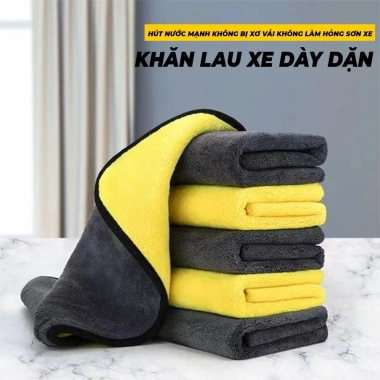 Set 5 Khăn Lau Đa Năng LIBITU - 2 Mặt Vàng Xám Thấm Hút Nhanh Xe Ô Tô & Bếp Giá 35.000₫
