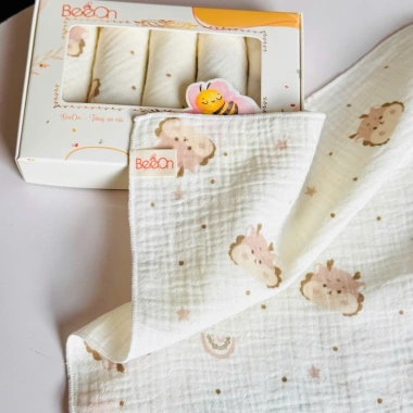 Set 5 Khăn Sữa Muslin Organic 2 lớp 30x30cm BeeOn - mềm mại, thấm hút, an toàn cho bé, 64.916₫