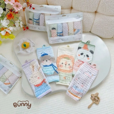 Set 5 Khăn Tắm Bunny 100% Sợi Bông Tre - Dịu Nhẹ, Thoáng Mát, An Toàn Cho Bé, Giá Ưu Đãi 112.5k