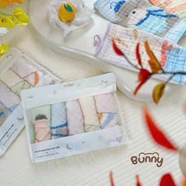 Set 5 Khăn Tắm Bunny 100% Sợi Bông Tre - Dịu Nhẹ, Thoáng Mát, An Toàn Cho Bé, Giá Ưu Đãi 112.5k