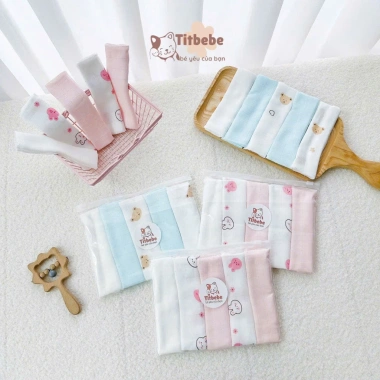 Set 5 Khăn TitBebe 100% Êm Mịn, Kháng Khuẩn, An Toàn, Thoáng Khí cho Bé Trai và Bé Gái - Giá ưu đãi 103.500 VND