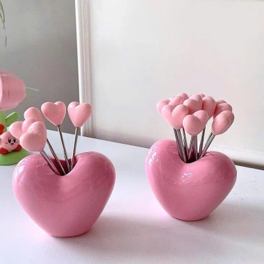 Set 5 Nĩa Ăn Trái Cây Hình Trái Tim Thép Không Gỉ, Kèm Hộp - Giá Ưu Đãi 59.301₫
