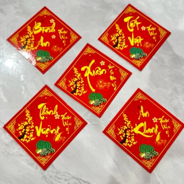 Set 5 tem chữ Tết Việt, Xuân, Bình An, An Khang, Thịnh Vượng 10x10cm – Dán bánh chưng, pháo giấy, trang trí Tết chỉ 9.900đ