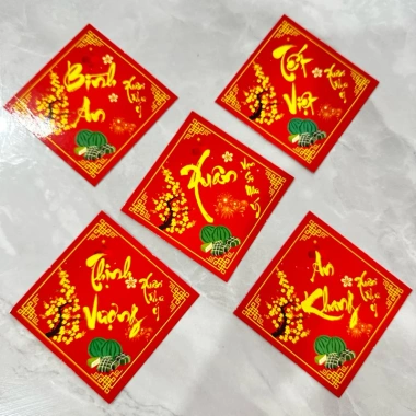 Set 5 tem chữ Tết Việt, Xuân, Bình An, An Khang, Thịnh Vượng 10x10cm – Dán bánh chưng, pháo giấy, trang trí Tết chỉ 9.900đ
