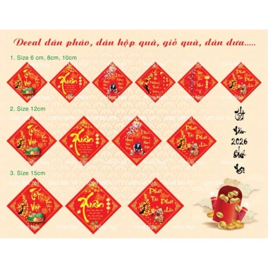 Set 5 tem chữ Tết Việt, Xuân, Bình An, An Khang, Thịnh Vượng 10x10cm – Dán bánh chưng, pháo giấy, trang trí Tết chỉ 9.900đ