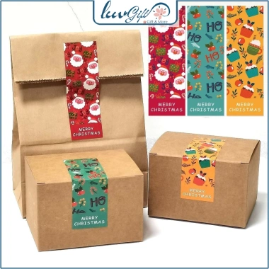 Set 50 decal Giáng sinh dán nắp hộp quà Noel, tem sticker Christmas, niêm phong, trang trí