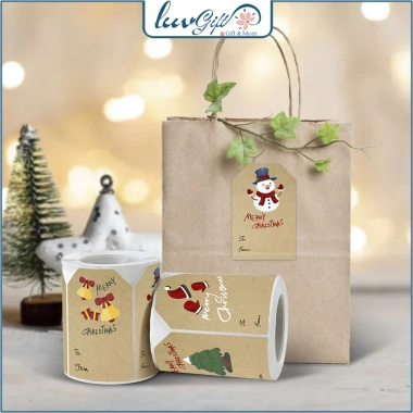 Set 50 decal Giáng sinh dán nắp hộp quà Noel, tem sticker Christmas, niêm phong, trang trí