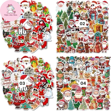 Set 50 sticker bóc dán Giáng sinh ông già Noel, cây thông, người tuyết cho bé - 29.000 VND