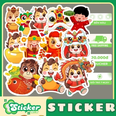 Set 50 sticker Tết Bính Ngọ 2.026, trang trí nhà, bao lì xì - Giá 19.000 VND