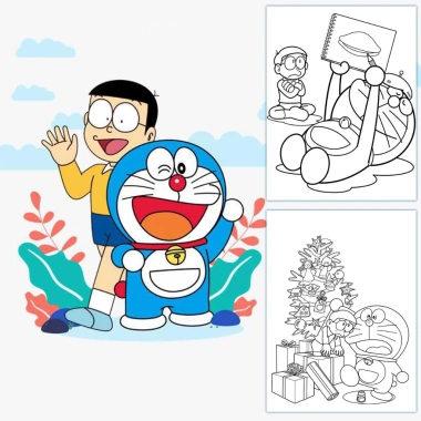 Set 50 Tờ Tranh Tô Màu Doraemon - Dành Cho Bé Tập Sáng Tạo, Dùng Màu Dạ, Sáp, Chì - Giá Ưu Đãi 15.900 VND