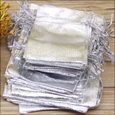 Set 50 Túi Dây Rút Điều Chỉnh 7x9 9x12 11x16 cm Màu Vàng Bạc Đựng Quà Cưới