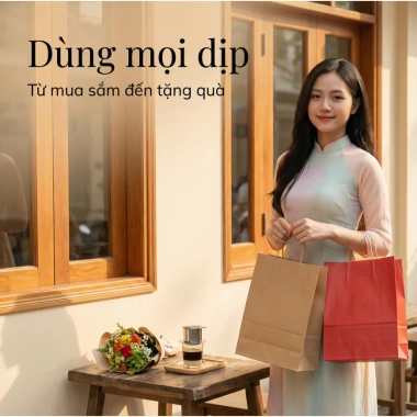 Set 50 Túi Giấy Kraft Nhật Bản Có Quai Đựng Quà & Thực Phẩm, Đa Kích Thước 7