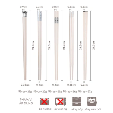 Set 5/10 Đũa Ăn Cơm Trắng Bạc Hợp Kim KOOBEE - Kháng Khuẩn, Chống Trơn, Chịu Nhiệt Cao, Giá Ưu Đãi 75.000₫