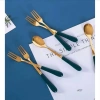 Sét 5/10 Thìa Dĩa Mạ Vàng Cán Sứ Xanh Dài 15cm - Tiện Lợi Cho Trái Cây & Cà Phê