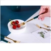 Sét 5/10 Thìa Dĩa Mạ Vàng Cán Sứ Xanh Dài 15cm - Tiện Lợi Cho Trái Cây & Cà Phê 4