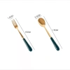 Sét 5/10 Thìa Dĩa Mạ Vàng Cán Sứ Xanh Dài 15cm - Tiện Lợi Cho Trái Cây & Cà Phê 5