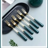 Sét 5/10 Thìa Dĩa Mạ Vàng Cán Sứ Xanh Dài 15cm - Tiện Lợi Cho Trái Cây & Cà Phê 6