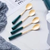 Sét 5/10 Thìa Dĩa Mạ Vàng Cán Sứ Xanh Dài 15cm - Tiện Lợi Cho Trái Cây & Cà Phê 7
