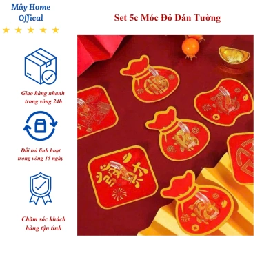 Set 5c Móc Đỏ Dán Tường Treo Trang Trí Tết 2.026 - Nhựa Cứng, Dán Câu Đối, Giá 17.000₫