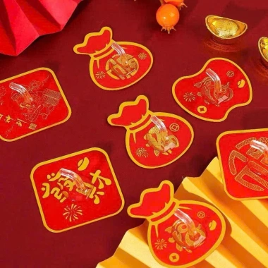 Set 5c Móc Đỏ Dán Tường Treo Trang Trí Tết 2.026 - Nhựa Cứng, Dán Câu Đối, Giá 17.000₫