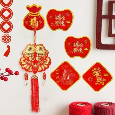 Set 5c Móc Đỏ Dán Tường Treo Trang Trí Tết 2.026 - Nhựa Cứng, Dán Câu Đối, Giá 17.000₫