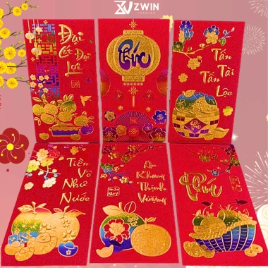 Set 6 Bao Lì Xì Giấy Nhung Ép Kim Sang Trọng, Họa Tiết 3D Nhũ Ngũ Sắc - Giá Ưu Đãi 18.000 VNĐ Tết 2.026