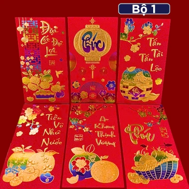Set 6 Bao Lì Xì Giấy Nhung Ép Kim Sang Trọng, Họa Tiết 3D Nhũ Ngũ Sắc - Giá Ưu Đãi 18.000 VNĐ Tết 2.026 10 Set 6 Bao Lì Xì Giấy Nhung Ép Kim Sang Trọng, Họa Tiết 3D Nhũ Ngũ Sắc - Giá Ưu Đãi 18.000 VNĐ Tết 2.026 10
