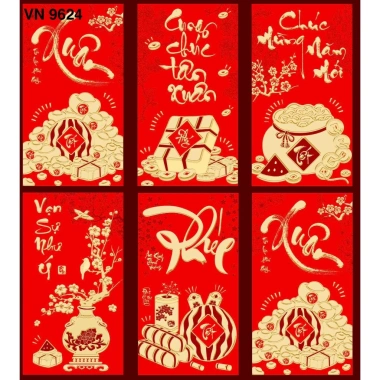 Set 6 Bao Lì Xì Tết Con Ngựa Bính Ngọ 2.026 Đỏ-Vàng, in kim chữ nổi 3D, giá 10.800₫