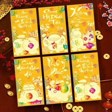 Set 6 Bao Lì Xì Tết Con Ngựa Bính Ngọ 2.026 Đỏ-Vàng, in kim chữ nổi 3D, giá 10.800₫