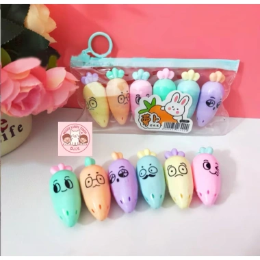 Set 6 Bút Dạ Quang Highlight Hình Cà Rốt Dễ Thương - Độ Bám Cao, Nhan Sắc Sắc, Giá 38.500₫ (Giảm từ 46.970₫) 6