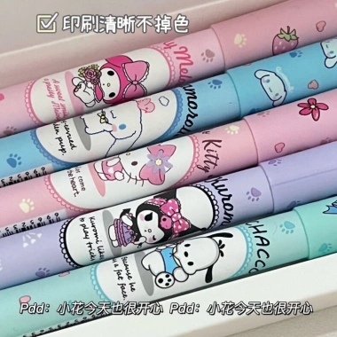 Set 6 bút dạ quang Kuromi Melody Cinnamoroll Kitty Pompurin Pochacco dễ thương giá 31.000đ