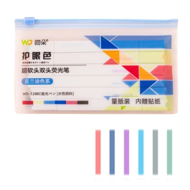 Set 6 bút đánh dấu dạ quang pastel 2 đầu Light Color HI06 - Thân vuông, kèm sticker, giá chỉ 43.700 VND