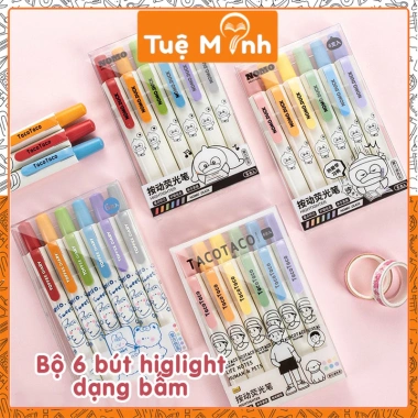 Set 6 bút highlight dạ quang TacoTaco HI10 dạng bấm, màu dịu mắt, không nắp - 88.000 VND 2