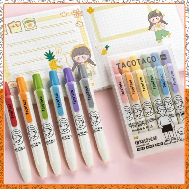 Set 6 bút highlight dạ quang TacoTaco HI10 dạng bấm, màu dịu mắt, không nắp - 88.000 VND 3