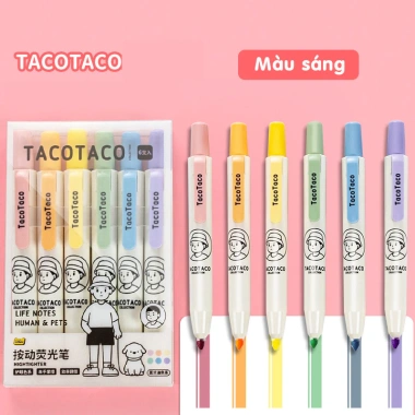 Set 6 bút highlight dạ quang TacoTaco HI10 dạng bấm, màu dịu mắt, không nắp - 88.000 VND 9