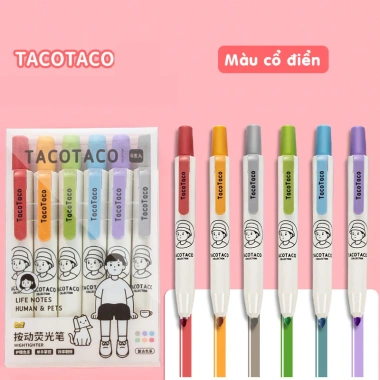 Set 6 bút highlight dạ quang TacoTaco HI10 dạng bấm, màu dịu mắt, không nắp - 88.000 VND 10