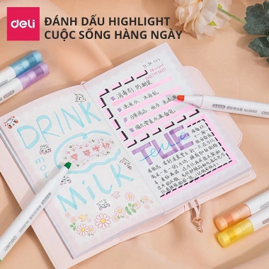 Set 6 Bút Highlight Màu Pastel Retro Đầu Vát Thân Tròn - Ghi Chú Xinh Xắn, Tiện Lợi, Giá Chỉ 14.000₫