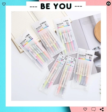 Set 6 Bút Highlight Pastel Dạ Quang 2 Đầu - Bút Đánh Dấu Cute BEYOU Giá 26.640₫
