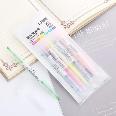 Set 6 Bút Highlight Pastel Dạ Quang 2 Đầu - Bút Đánh Dấu Cute BEYOU Giá 26.640₫